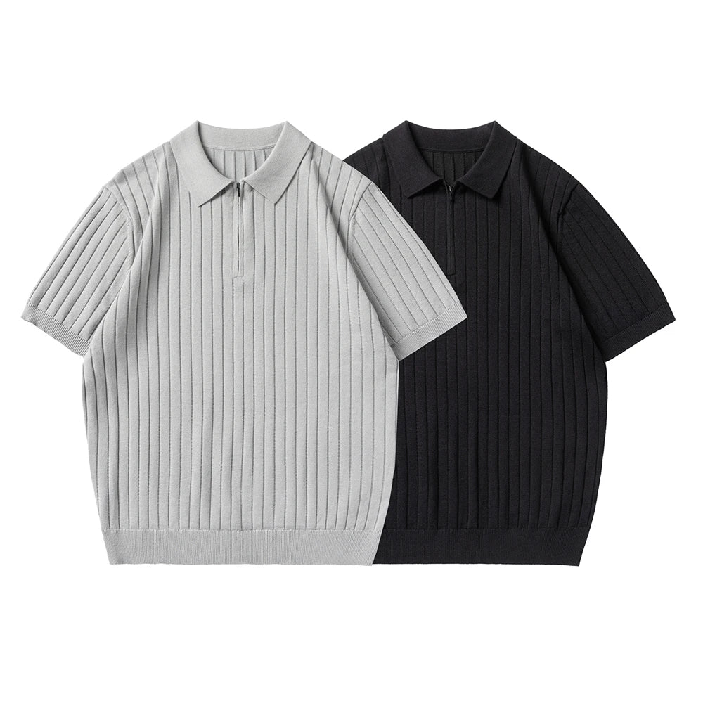 Men Summer Business Casual Fashion Vintage Short Sleeve Knitted Polo Shirt Male Commuter Sweater T-shirt Tees Tops