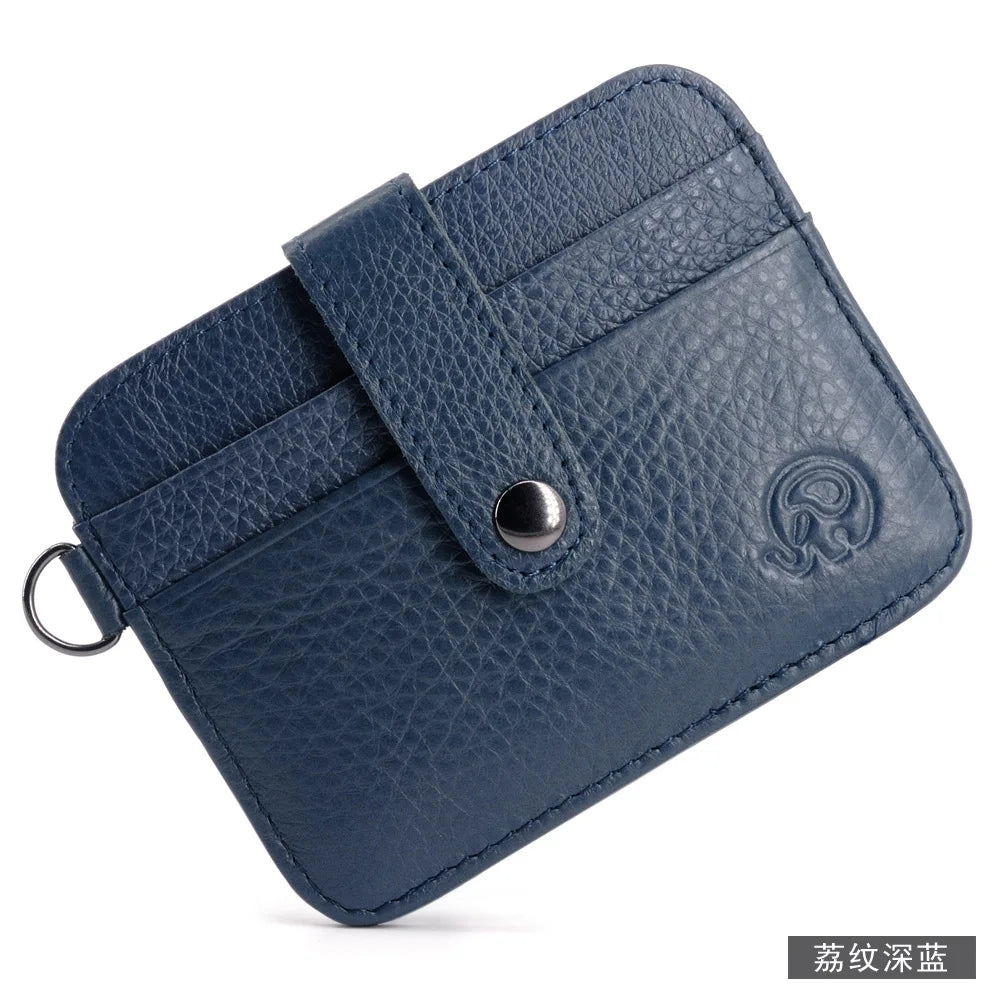 Slim genuine leather mini card holder wallet with 4 slots