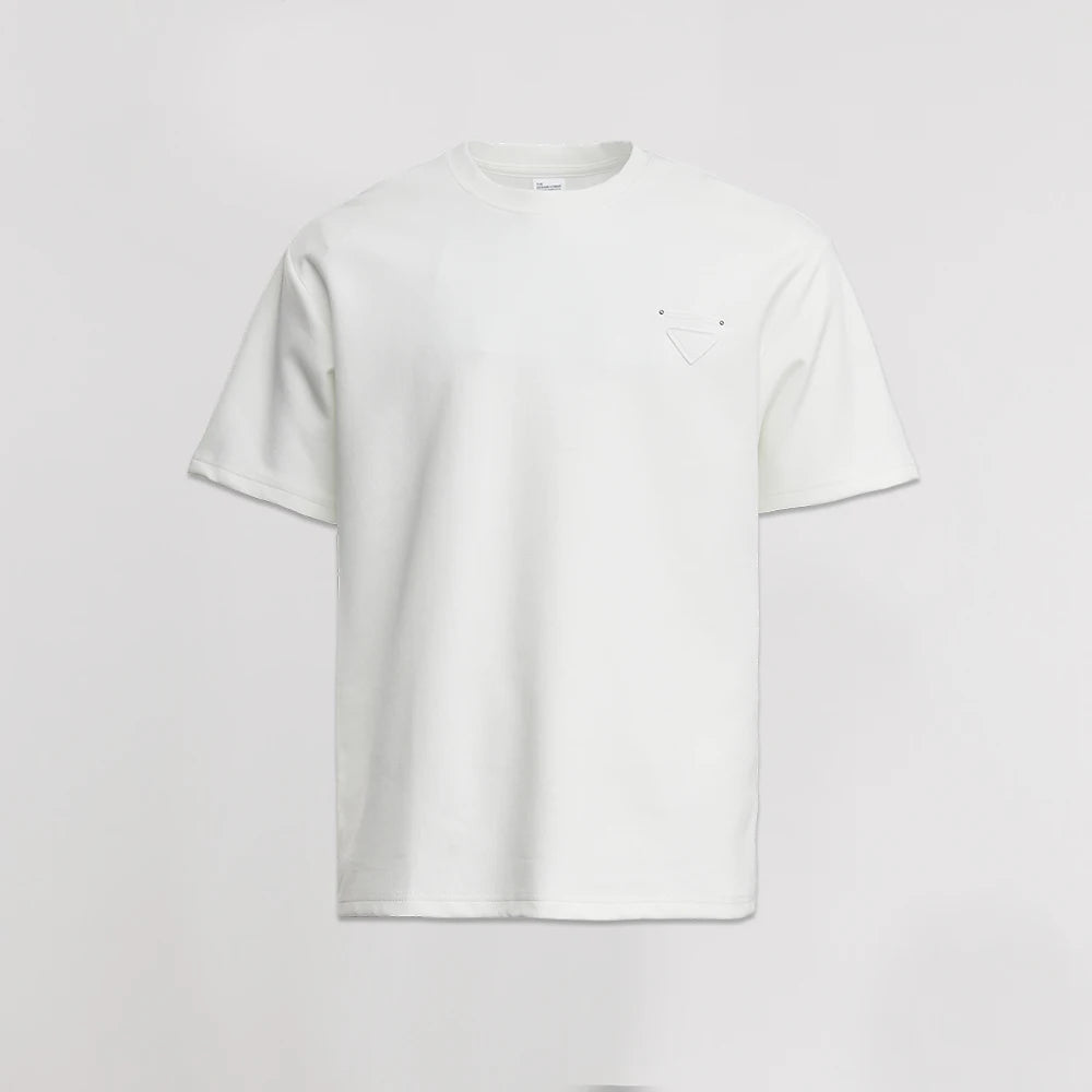 Men's Heavyweight 280g 2026 Summer New Cotton Solid Color Short Sleeve T-Shirt Crew Neck Triangle Label All-match Minimalist Tee