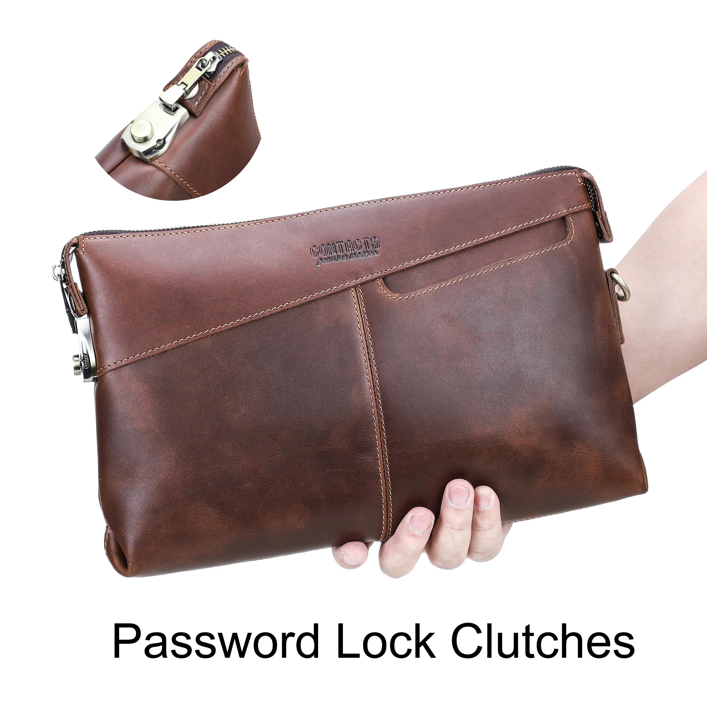 CONTACT'S Genuine Leather Clutch Bags for Men Password Lock Security Clutches Phone Pocket Men's Bag Handbag Male Cluth Wallet