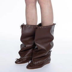 Wide-leg loose knee-high boot in medium-long length