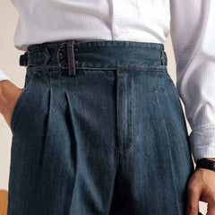 Naples Loose Washed High Grade Business Pant Men Dress Trouser High Quality Cotton Blend Double Pleated Jeans Straight Leg Pant