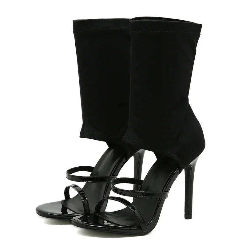Ankle strap hollow pump boot with peep toe and high heel