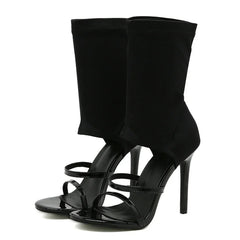 Ankle strap hollow pump boot with peep toe and high heel