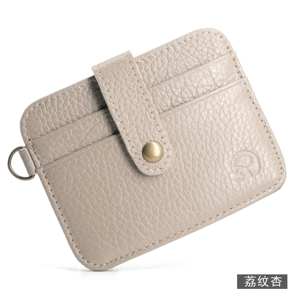 Slim genuine leather mini card holder wallet with 4 slots