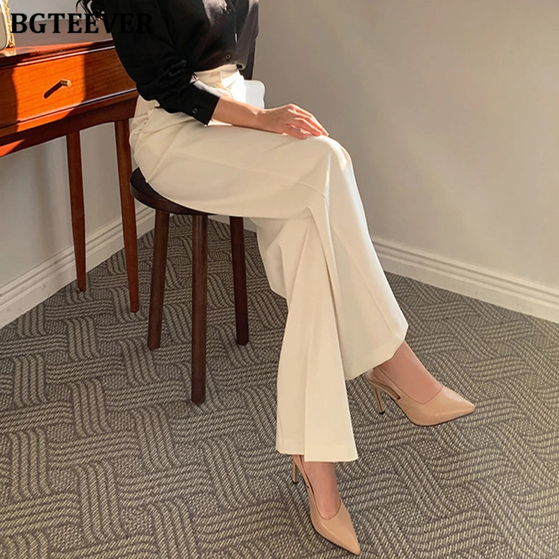 High waist wide-leg solid suit pants with pockets in loose fit