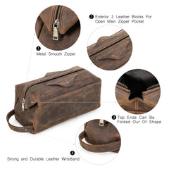 Genuine Leather Toiletry Bag Men Cosmetic Bag Travel Man Woman Wash Bag Storage Bags Handbag For Make Up Dopp Kit Male