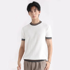 Men Summer Knitwear Vintage Fashion Loose Business Casual Short Sleeve Knitted T Shirts Man Cool Breathable Sweater T-shirt