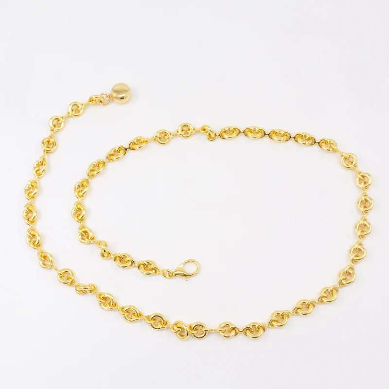 Round light gold chain waist belt in metal for women