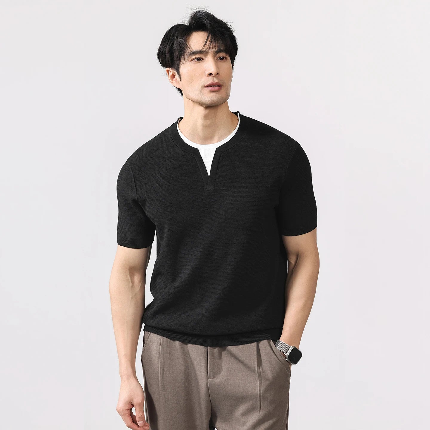 Summer Knitted Tshirt Men Business Casual Fashion Vintage Short Sleeve T Shirt Male Streetwear Sweater T-shirt T Shirts Tops
