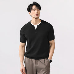 Summer Knitted Tshirt Men Business Casual Fashion Vintage Short Sleeve T Shirt Male Streetwear Sweater T-shirt T Shirts Tops