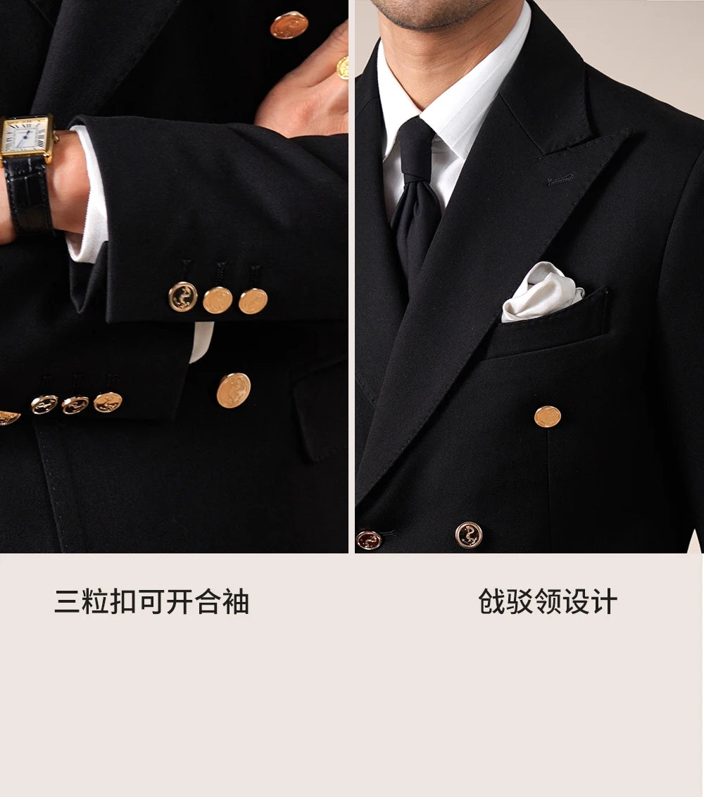 British Style Suit Set For Men Fall Winter European Style Double Breasted Men Suit Business Tuxedos Slim Blazer Men Tuxedo Suit