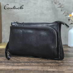 CONTACT'S Genuine Leather Men Clutch Bag Design Handbag Long Wallet Male Purse Travel Charge Storage Bag Cable Organizer