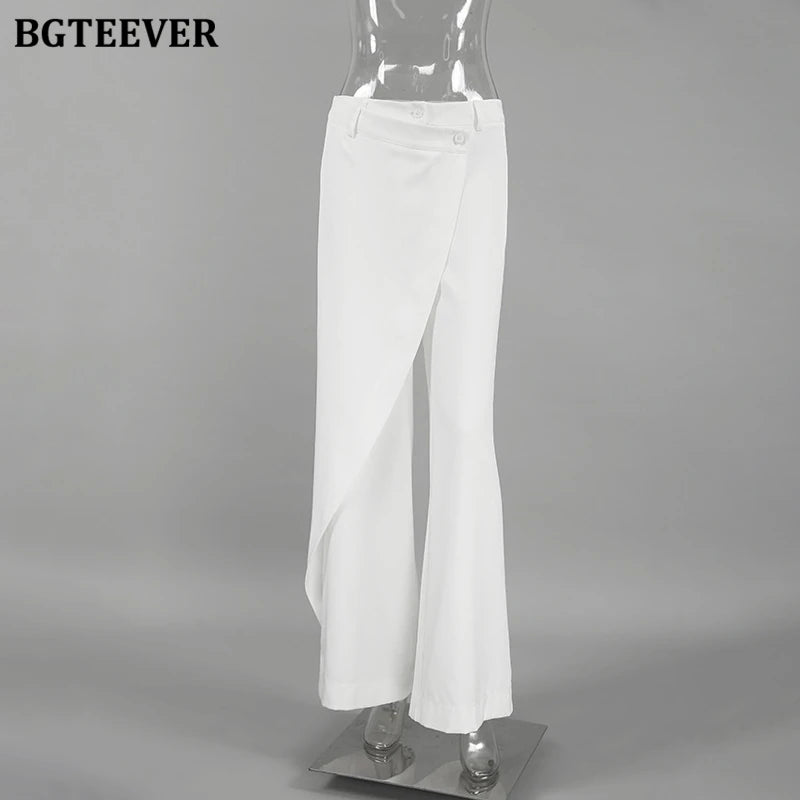 High waist straight patchwork long trousers in white