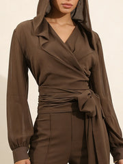Lace-Up Spliced Loose Shirt