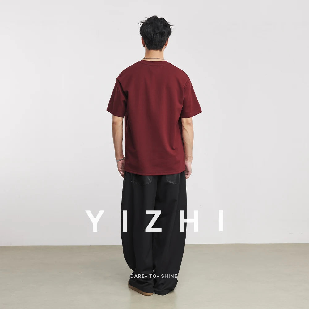 Men's Heavyweight 280g 2026 Summer New Cotton Solid Color Short Sleeve T-Shirt Crew Neck Triangle Label All-match Minimalist Tee