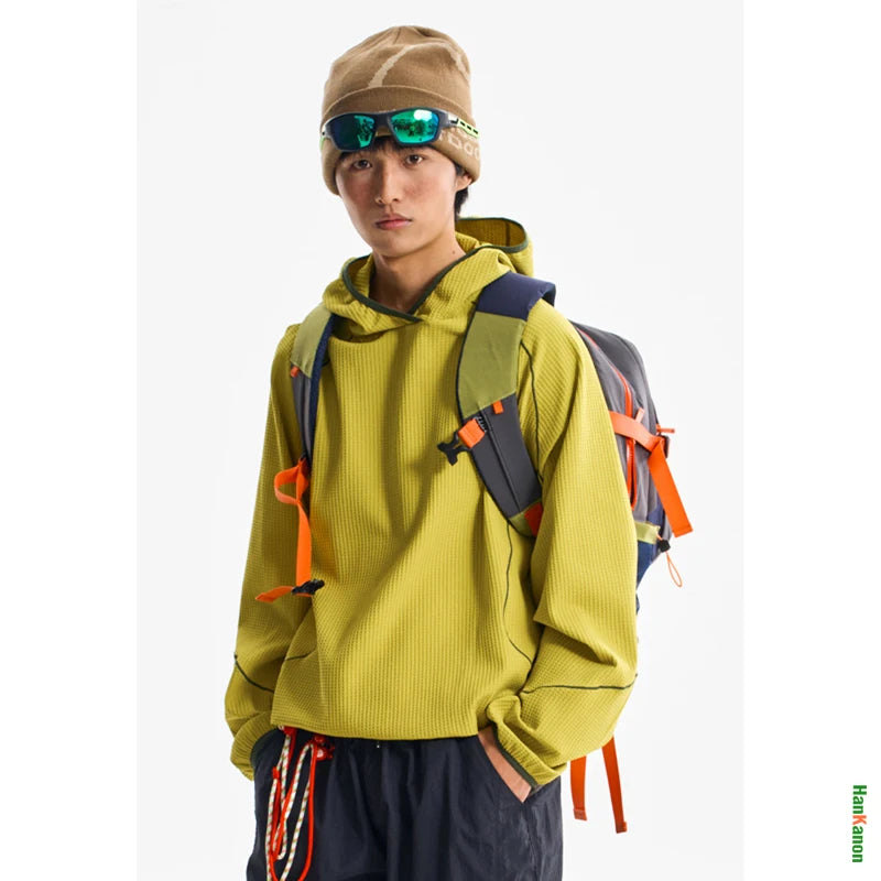 Quick - Dry Breathable Waffle Knit Hooded Sweatshirt for Spring/Summer Outdoor Sports Unisex Hoodie