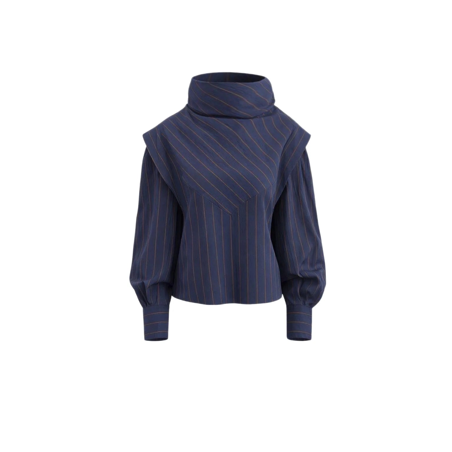 BJTZ 2026 Spring Autumn Women French Vintage Striped Stand Collar Patchwork Long Sleeve Shirt Elegant Slim Fit Casual Office Top