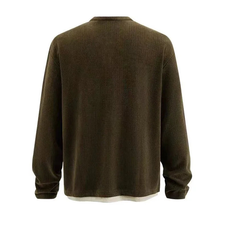 Splice White Edge Tshirt Men American Vintage Fashion Long Sleeve Loose Casual T-shirt Boys Streetwear Hip-hop T Shirt Tops