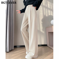 High waist floor-length wide-leg velvet trousers in thickened fabric