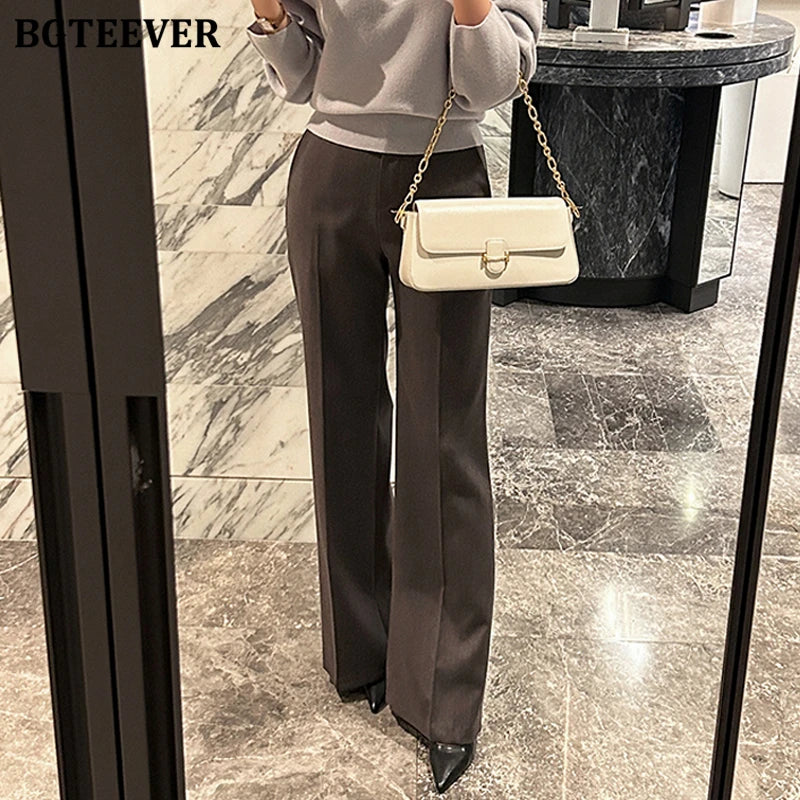 High waist wide-leg solid suit pants with pockets in loose fit