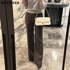 High waist wide-leg solid suit pants with pockets in loose fit