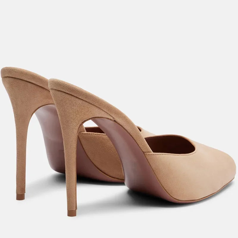 Pointed toe stiletto slipper in solid suede