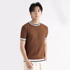 Men Summer Knitwear Vintage Fashion Loose Business Casual Short Sleeve Knitted T Shirts Man Cool Breathable Sweater T-shirt