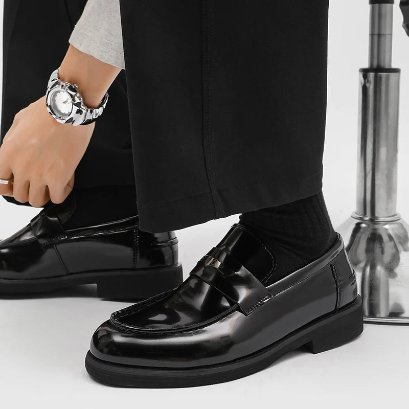men's Black Patent Leather Loafers with Metal Buckle Slip On Formal Shoes Office Work Casual Streetwear Fashion Trainers 2026 Ne