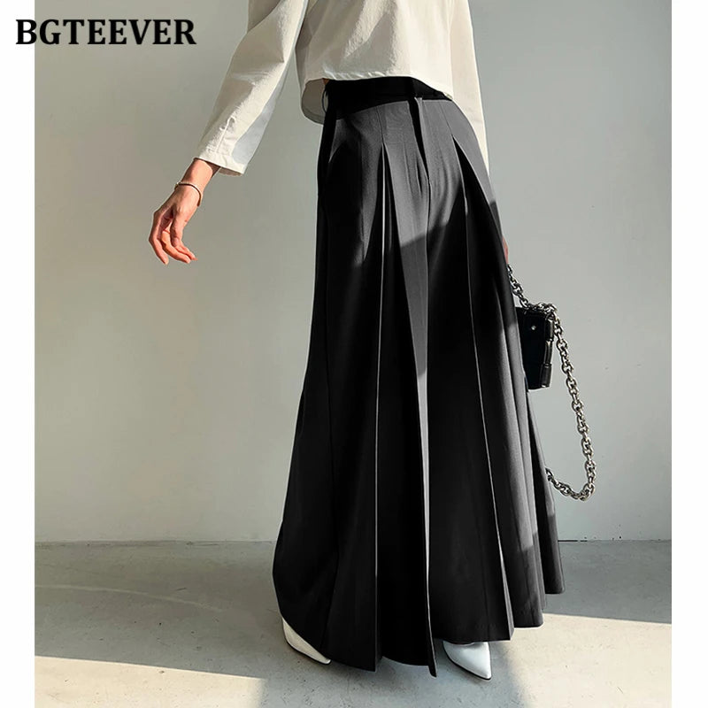 High waist wide-leg loose long trousers with pockets
