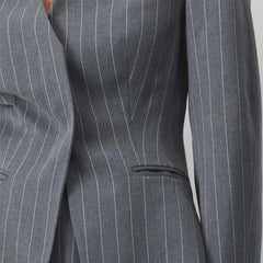 Pinstripe blazer two-piece set with choker neck and wide-leg pants