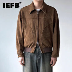 IEFB Niche Design Men's Coats Turn-down Collar Double Zipper Solid Color Casual Pocket Deconstruction Male Jackets New 9X1552