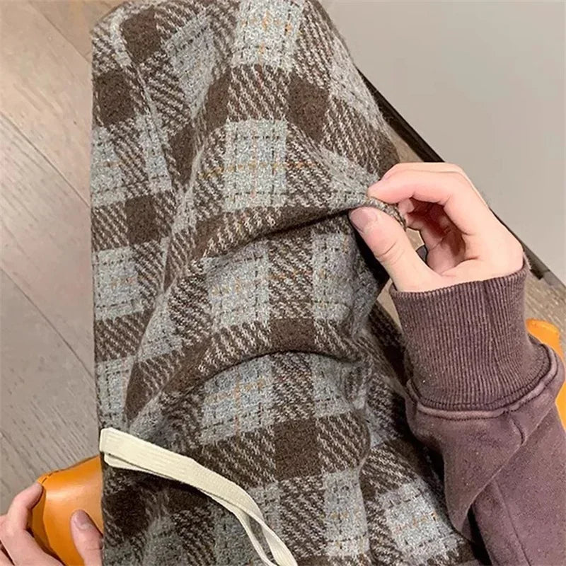 2026 New Y2K Vintage Plaid Baggy Trousers For Men High Street Woolen Straight-leg Pants Korean Fashion Hip Hop pantalones hombre