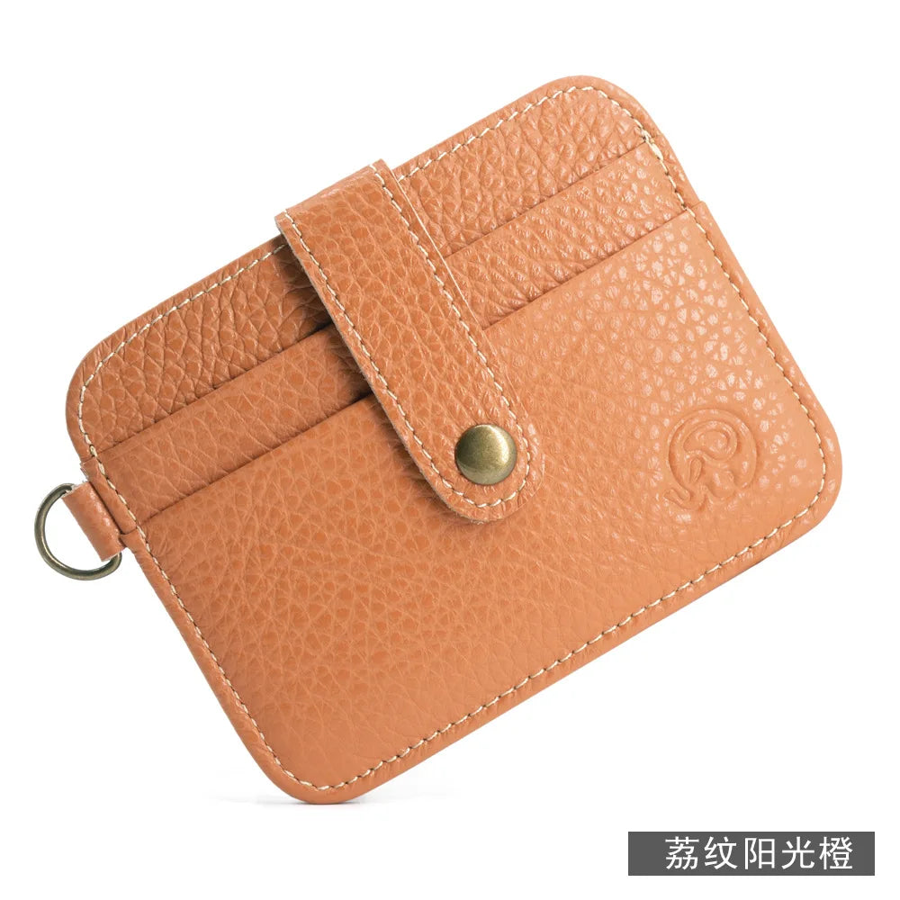 Slim genuine leather mini card holder wallet with 4 slots