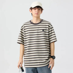 Men Summer Stripe Short Sleeve Tshirt Women Streetwear Fashion Loose Casual T Shirts Campus Boys Girls Unisex Hip Hop T-shirt