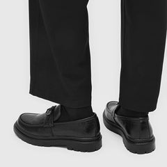 Men's Black Leather Loafers Niche Edgy Style Diamond Buckle Decor Chunky Sole Comfy Cushioned Insole Trendy Young Vibe Casual