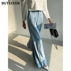 High waist wide-leg loose long trousers with pockets