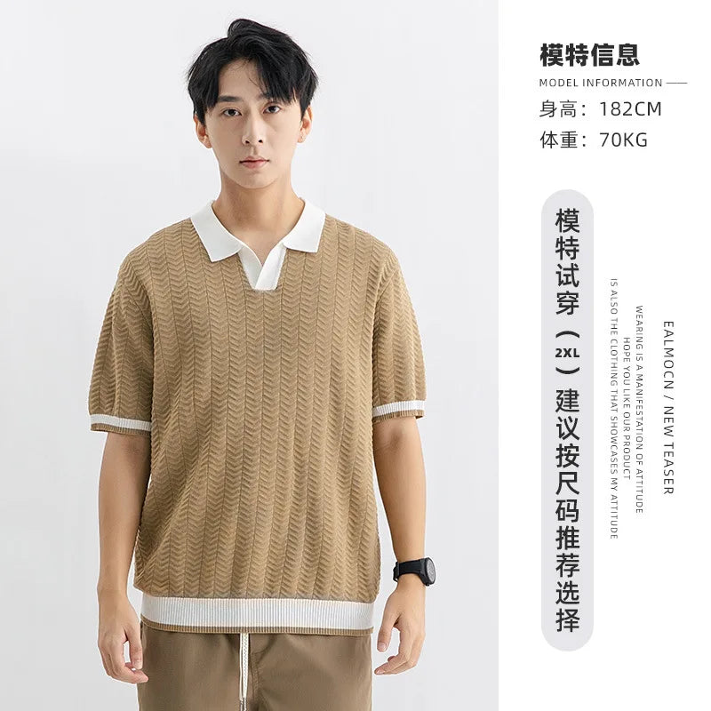 Polo Shirt Men Summer Ice Silk Short Sleeve Business Casual Vintage Knitted T-shirt Man Korean Streetwear Fashion T Shirts Tops