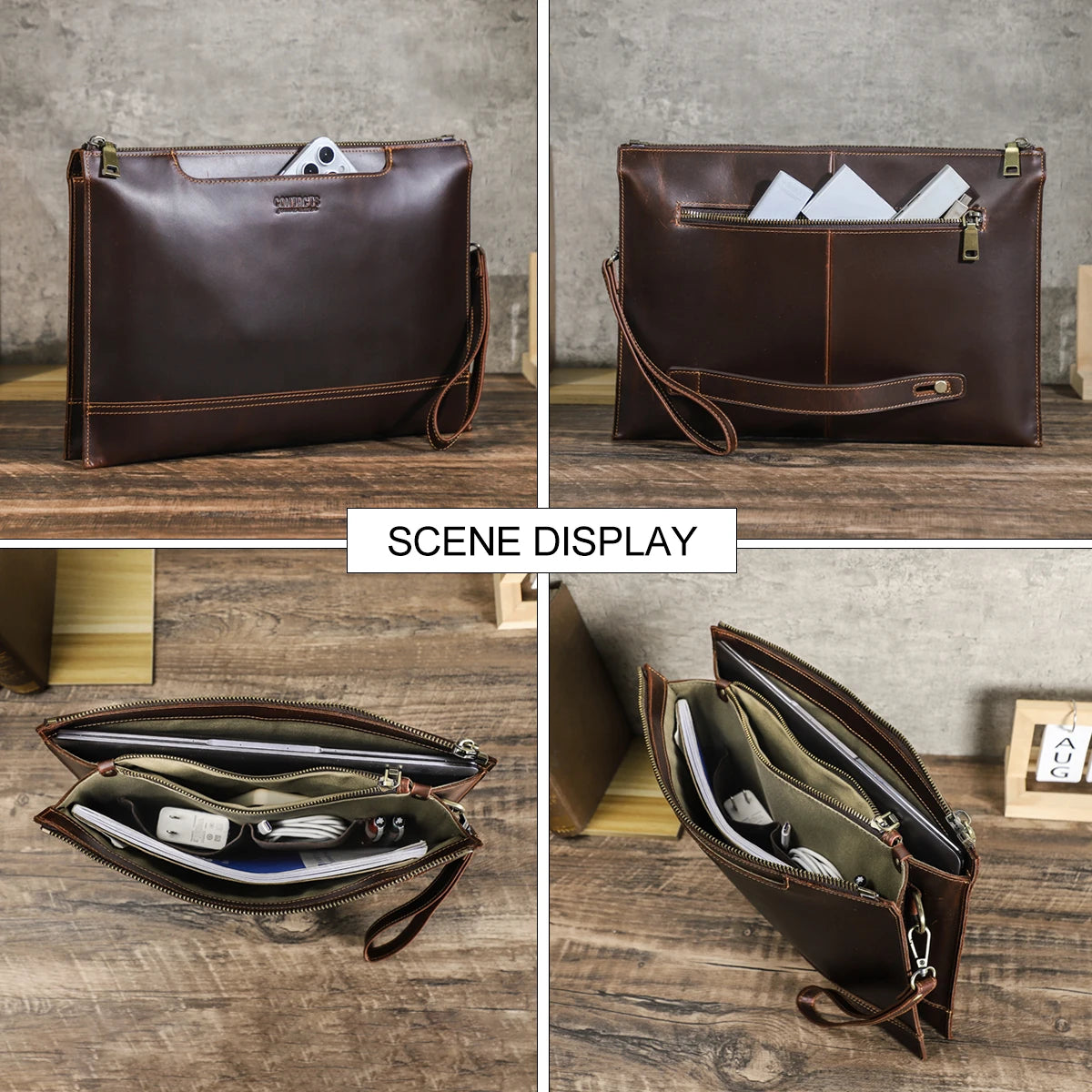 CONTACT'S Genuine Leather Laptop Clutch Bags for 14.2 inch Computer A4 Documents Organizer Men Work folio Bag Business Handbag