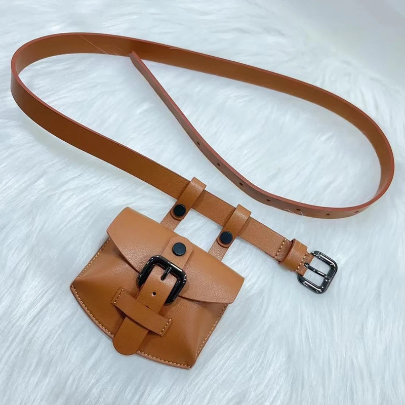 Needle buckle slim waist bag belt in plain leather for dress