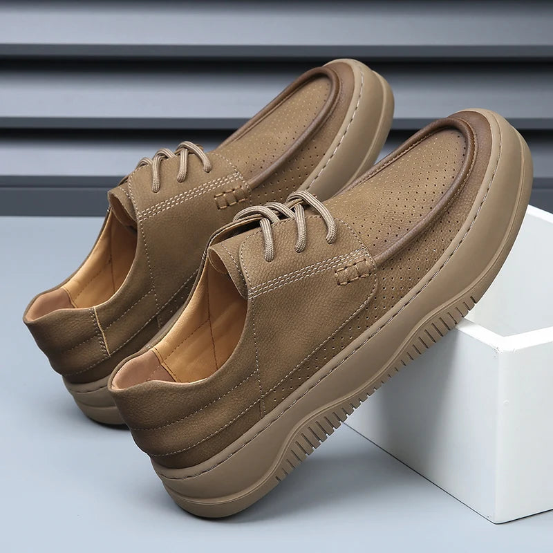 Men Hollowed Out Derby Shoes Made of Genuine Leather Breathable Comfortable Retro Versatile Classic Men Business Leather Shoes