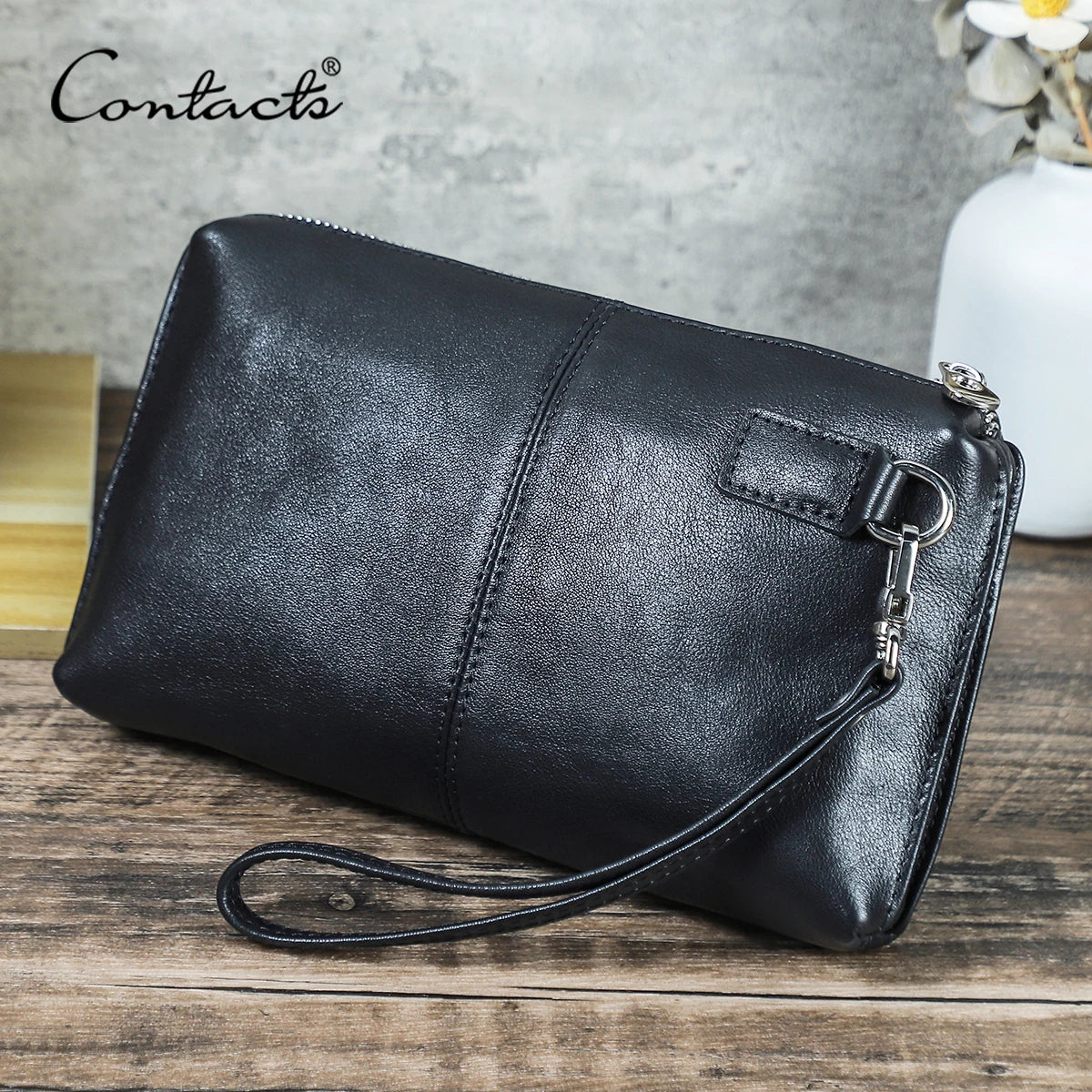 CONTACT'S Vintage Men's Clutch Bag RFID Genuine Leather Clutch Wallet Bag Casual Long Purse Large Capacity Travel Handbag Male
