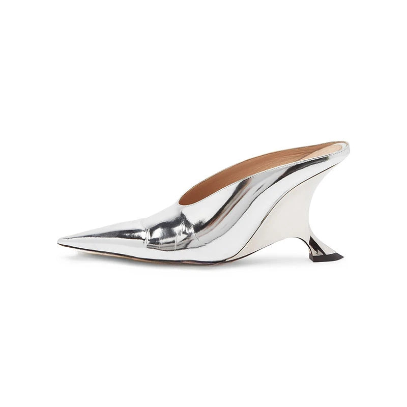 Alien heel mule slipper in silver and black