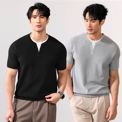 Summer Knitted Tshirt Men Business Casual Fashion Vintage Short Sleeve T Shirt Male Streetwear Sweater T-shirt T Shirts Tops