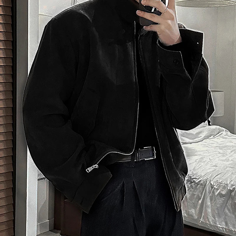 IEFB Autumn Men's Jackets Solid Color Stand Collar Casual Korean Style Menswear Zipper Suede Fabric Loose Male Coats 9X648