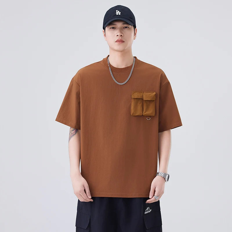Men's Summer Streetwear 3D Pocket Loose Casual Fashion Outdoor Quick Dry Short Sleeve T-shirt Cityboy T Shirts Tops