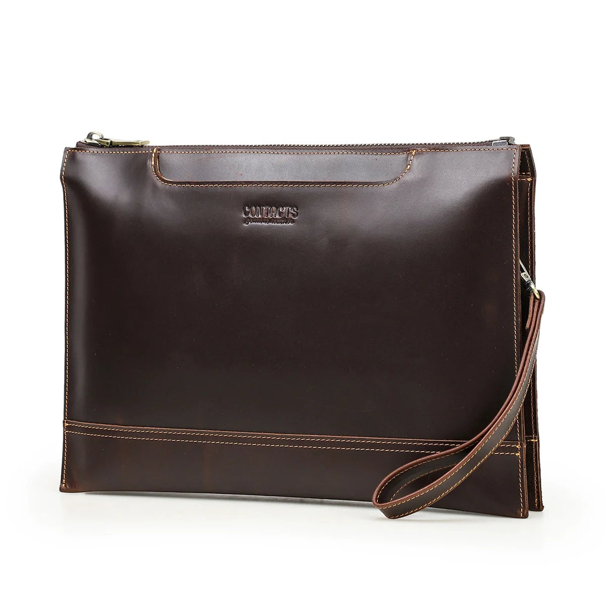 CONTACT'S Genuine Leather Laptop Clutch Bags for 14.2 inch Computer A4 Documents Organizer Men Work folio Bag Business Handbag