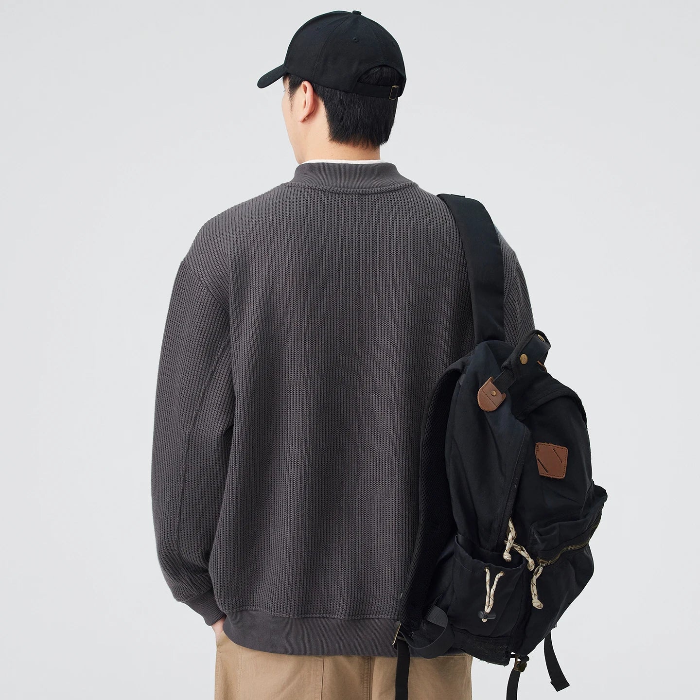 Double Collar Pullover Sweatshirt Men Loose Casual Streetwear Fashion Long Sleeve Hoodie Sweatshirts Tops