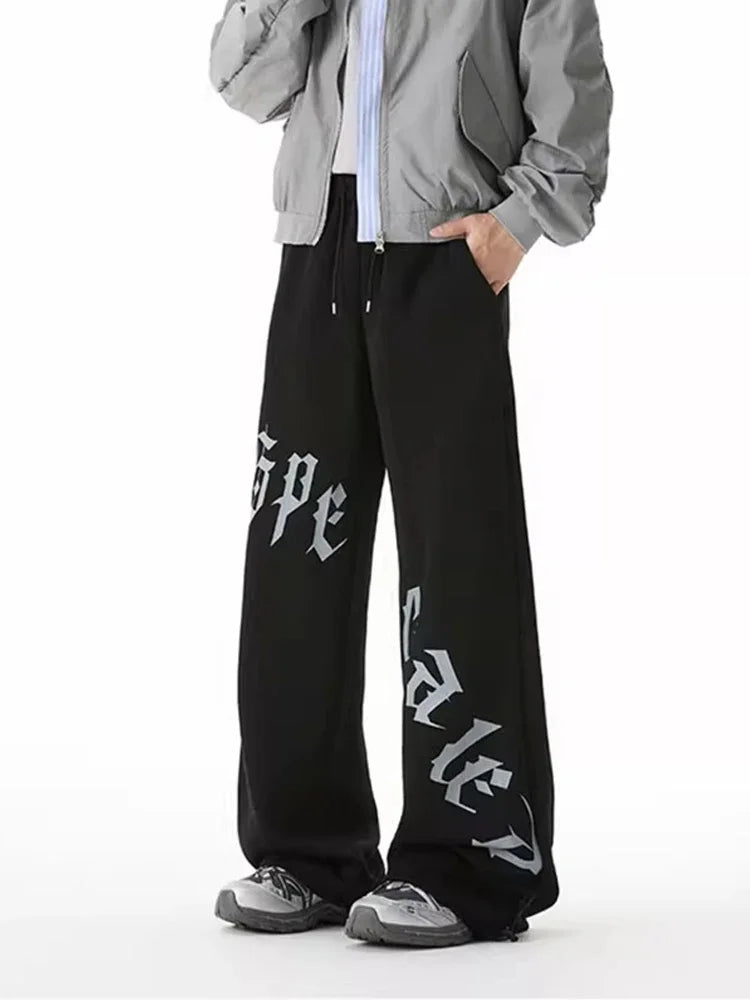 Spring Goth Letter Printed Baggy Straight Leg Trousers For Man Hip Hop Fashion Cotton Sports Pants Y2K Vintage Pantalones Hombre