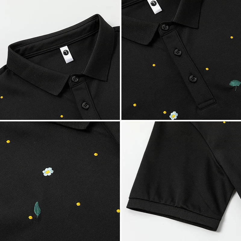 Summer High Elastic T Shirt Men Embroidery Short Sleeve Loose Casual Polo Shirt Male T-shirts